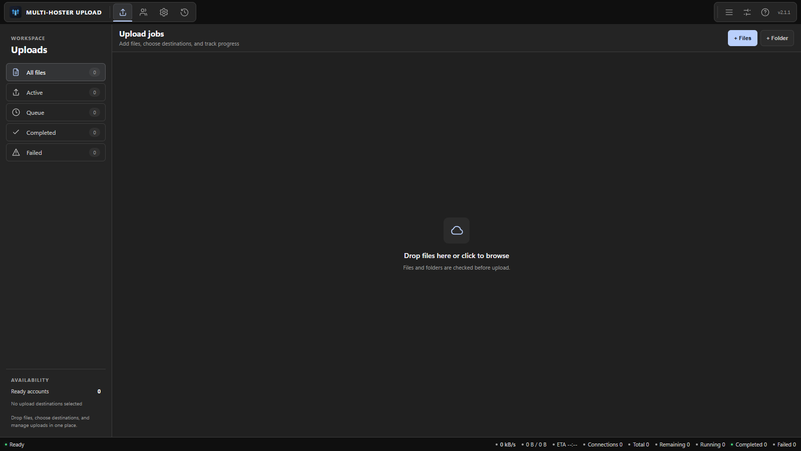 Empty upload workspace